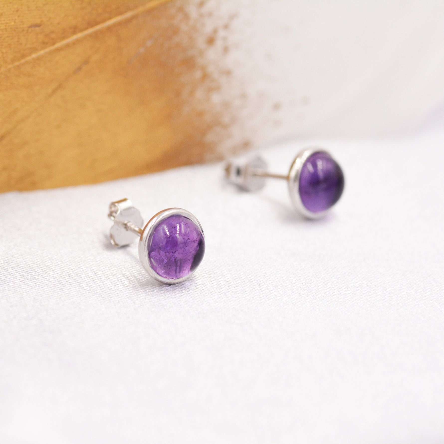 Natural Amethyst Stud Earrings in Sterling Silver - Genuine Purple Amethyst Crystal Stud Earrings - Semi Precious Gemstone