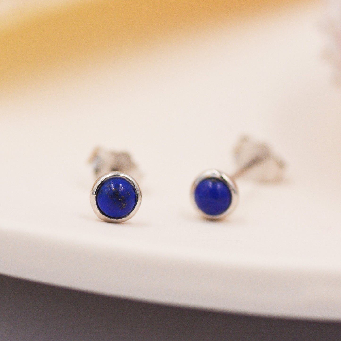 Natural Lapis Lazuli Stud Earrings in Sterling Silver - 4 sizes - Genuine Blue Lapis Lazuli Crystal Stud Earrings  - Semi Precious Gemstone