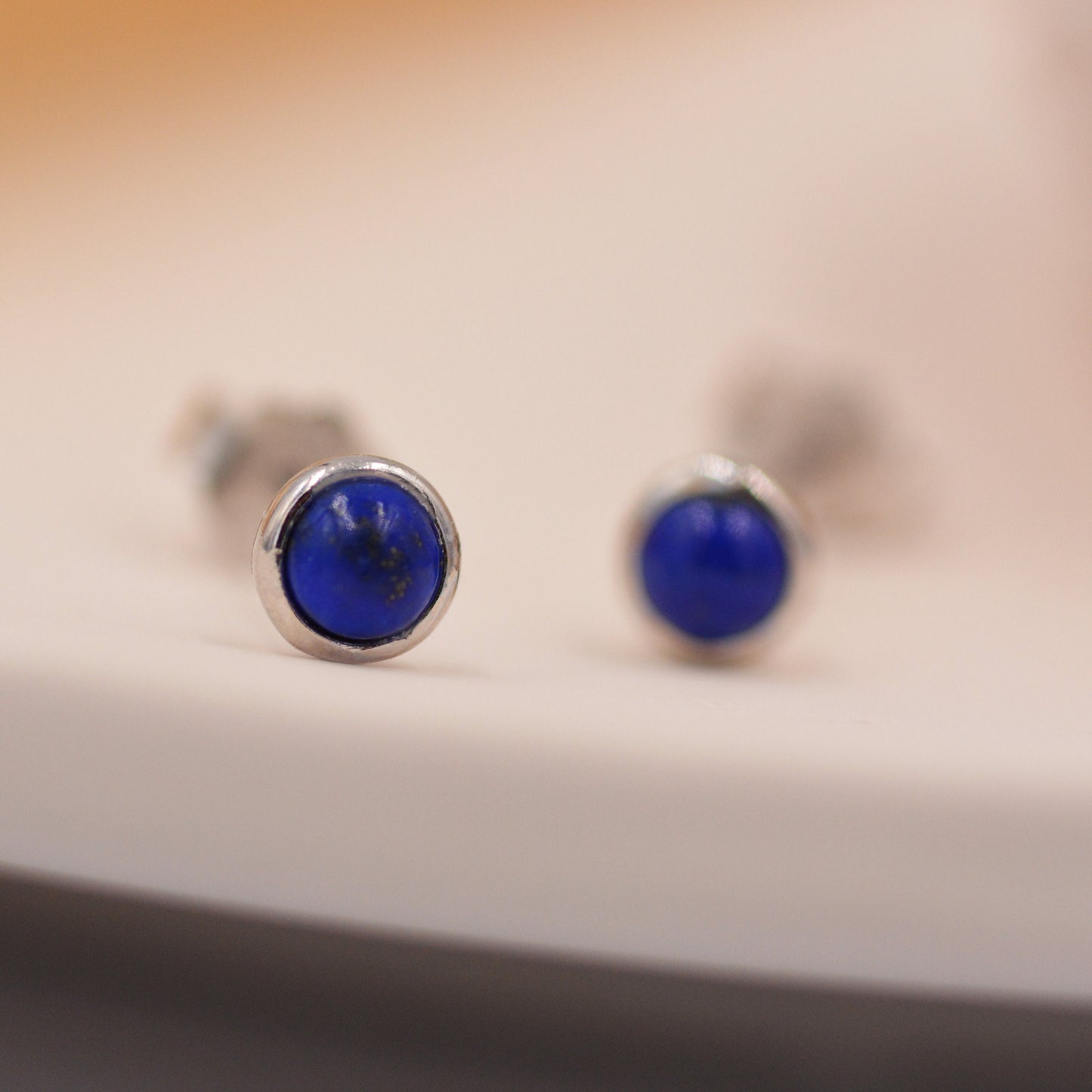 Natural Lapis Lazuli Stud Earrings in Sterling Silver - 4 sizes - Genuine Blue Lapis Lazuli Crystal Stud Earrings  - Semi Precious Gemstone