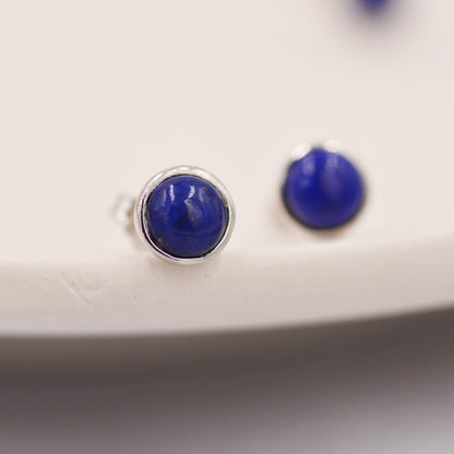 Natural Lapis Lazuli Stud Earrings in Sterling Silver - 4 sizes - Genuine Blue Lapis Lazuli Crystal Stud Earrings  - Semi Precious Gemstone