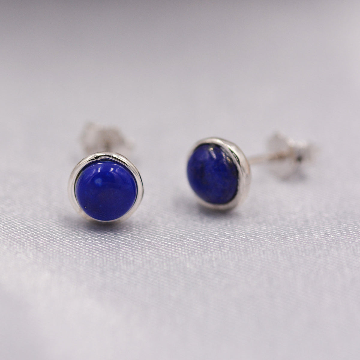 Natural Lapis Lazuli Stud Earrings in Sterling Silver - 4 sizes - Genuine Blue Lapis Lazuli Crystal Stud Earrings - Semi Precious Gemstone