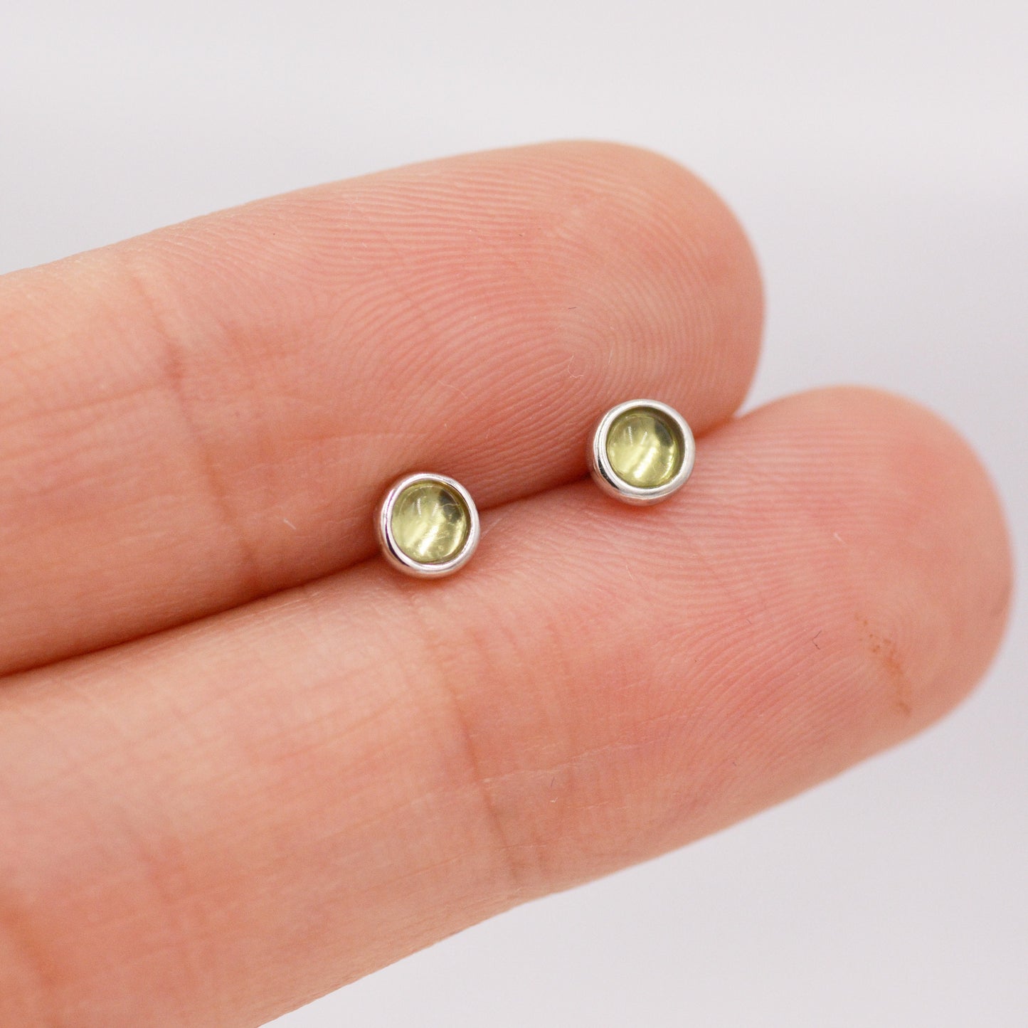 Sterling Silver Peridot Tiny Stud Earrings, Genuine 3mm Peridot Stud, Natural Semi-Precious Gemstones, Minimalist and Discreet