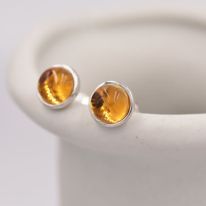 Natural Citrine Crystal Stud Earrings in Sterling Silver - 4 sizes - Genuine Yellow Citrine Crystal Stud Earrings  - Semi Precious Gemstone