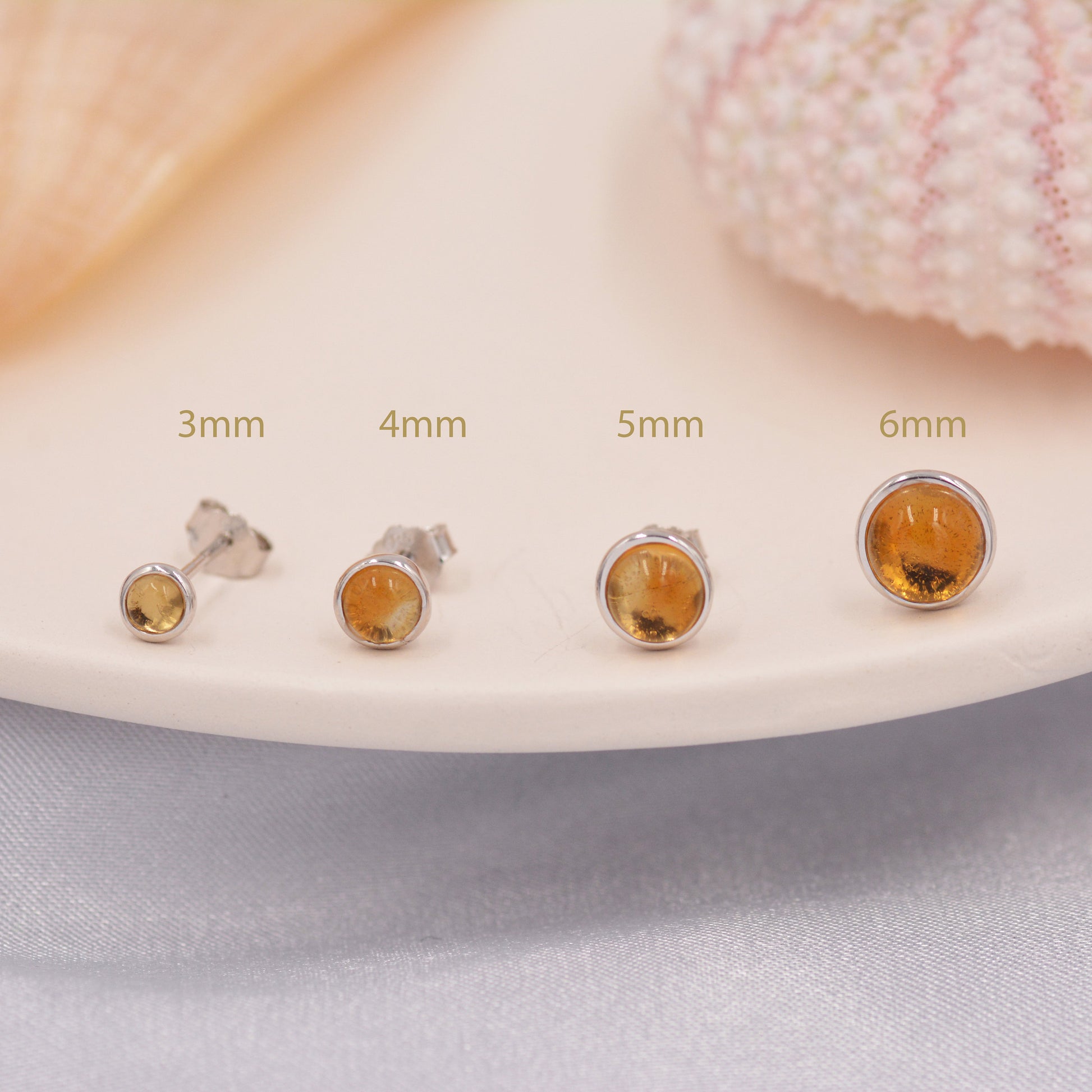 Natural Citrine Crystal Stud Earrings in Sterling Silver - 4 sizes - Genuine Yellow Citrine Crystal Stud Earrings - Semi Precious Gemstone