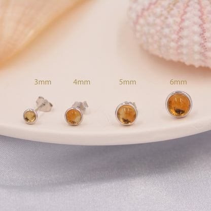 Natural Citrine Crystal Stud Earrings in Sterling Silver - 4 sizes - Genuine Yellow Citrine Crystal Stud Earrings  - Semi Precious Gemstone