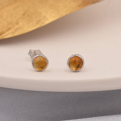 Natural Citrine Crystal Stud Earrings in Sterling Silver - 4 sizes - Genuine Yellow Citrine Crystal Stud Earrings  - Semi Precious Gemstone