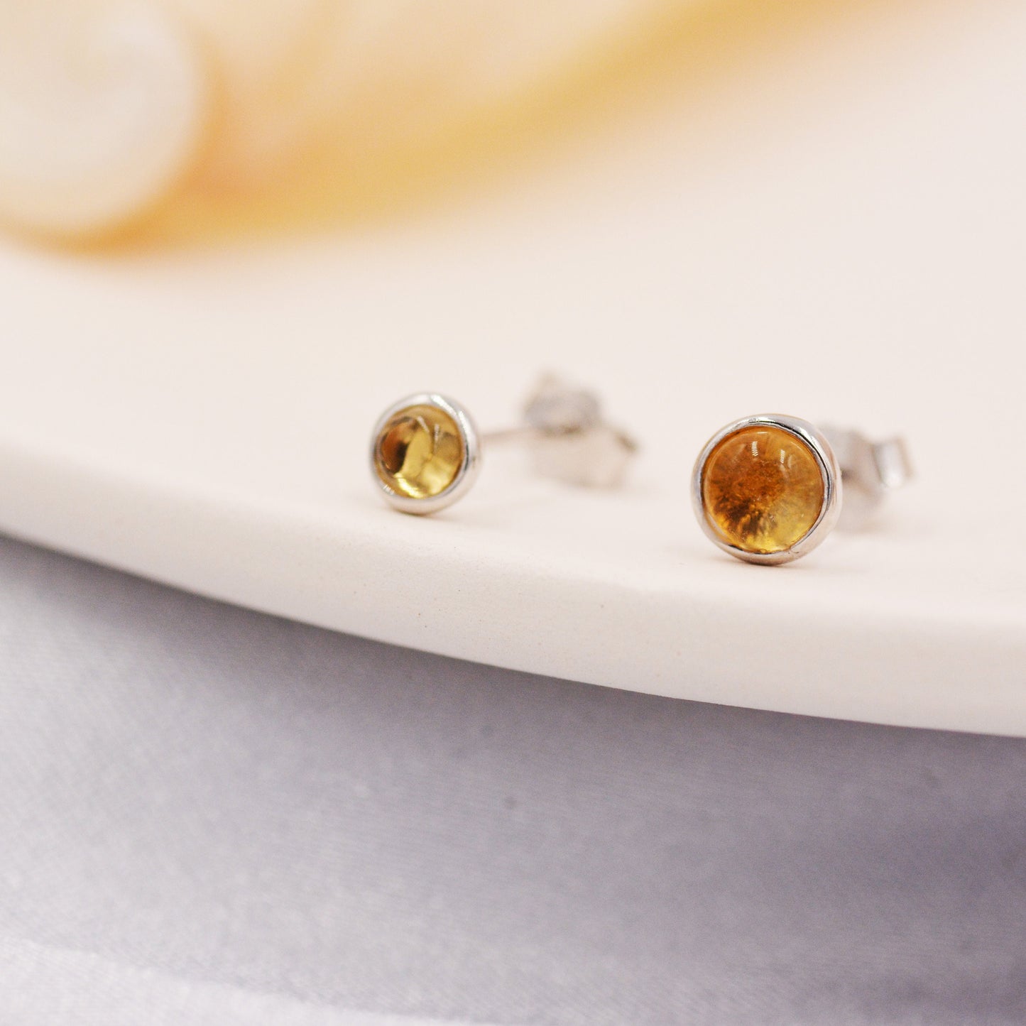 Natural Citrine Crystal Stud Earrings in Sterling Silver - 4 sizes - Genuine Yellow Citrine Crystal Stud Earrings - Semi Precious Gemstone