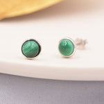 Natural Malachite Stone Stud Earrings in Sterling Silver - 5mm Genuine Malachite Stud Earrings - Semi Precious Gemstone