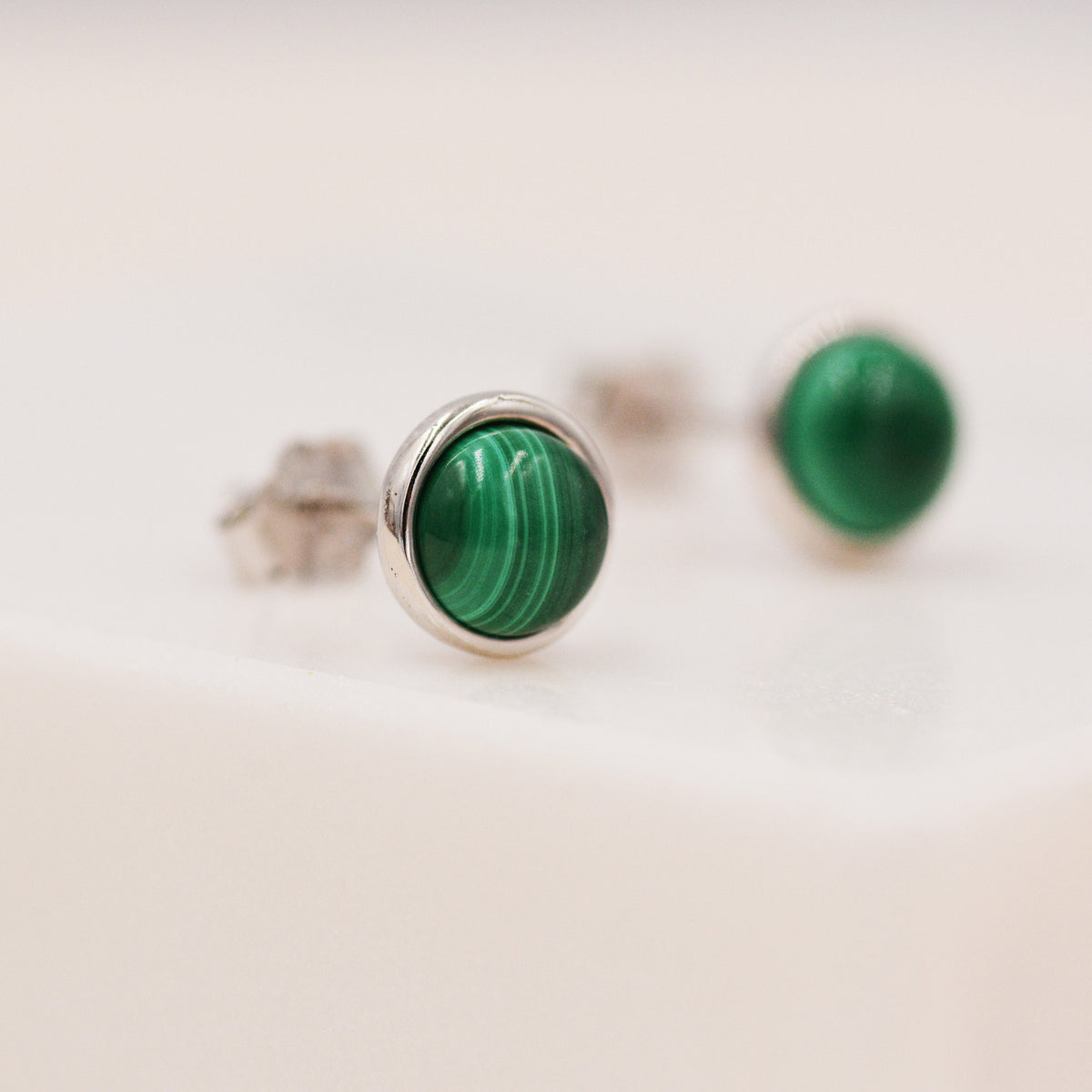 Natural Malachite Stone Stud Earrings in Sterling Silver - 5mm Genuine Malachite Stud Earrings - Semi Precious Gemstone