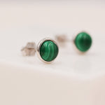 Natural Malachite Stone Stud Earrings in Sterling Silver - 5mm Genuine Malachite Stud Earrings - Semi Precious Gemstone