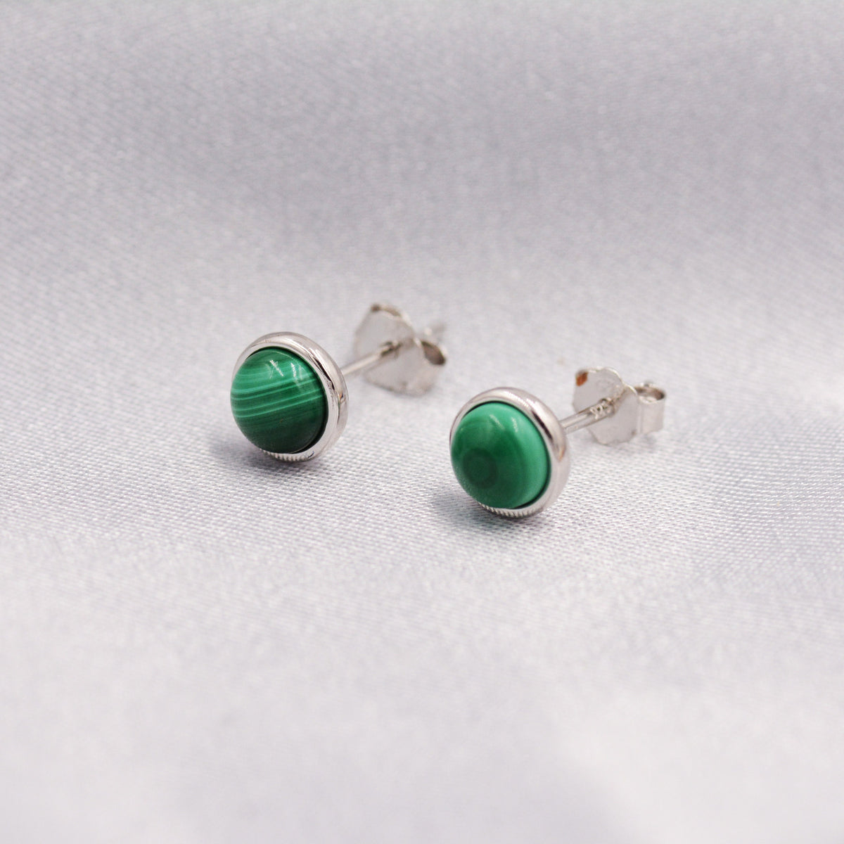 Natural Malachite Stone Stud Earrings in Sterling Silver - 5mm Genuine Malachite Stud Earrings - Semi Precious Gemstone