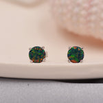 Black Opal Stud Earrings in Sterling Silver - 3 sizes 3mm 4mm 5mm - Lab Opal Stud Earrings - Semi Precious Gemstone