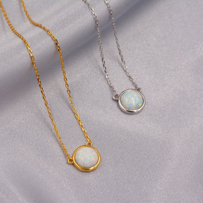 Sterling Silver White Opal Dainty Coin Pendant Necklace - Gold Over Sterling Silver - Delicate Crystal Coin Necklace