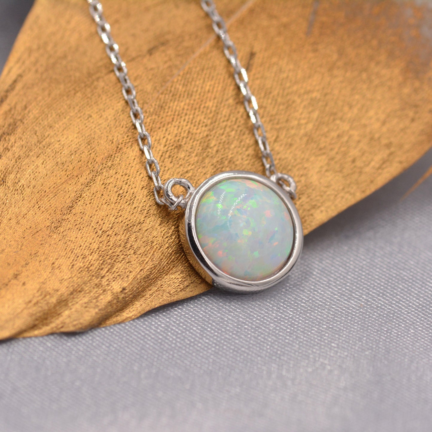 Sterling Silver White Opal Dainty Coin Pendant Necklace - Gold Over Sterling Silver - Delicate Crystal Coin Necklace