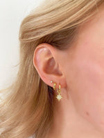 Starburst Charm Huggie Hoop Earrings in Sterling Silver with Detachable Star Burst Charms, North Star Celestial Geometric Design