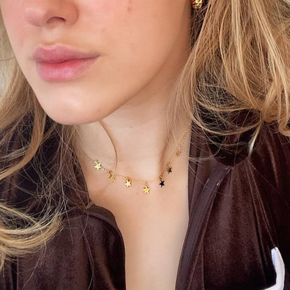 Star Choker Necklace in Sterling Silver, Silver or Gold, Star Collar Necklace, Short Necklace