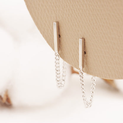 Chained Bar Earrings in Sterling Silver, Bar Ear Jacket, Chain Jacket Earrings, Chain Bar Earrings