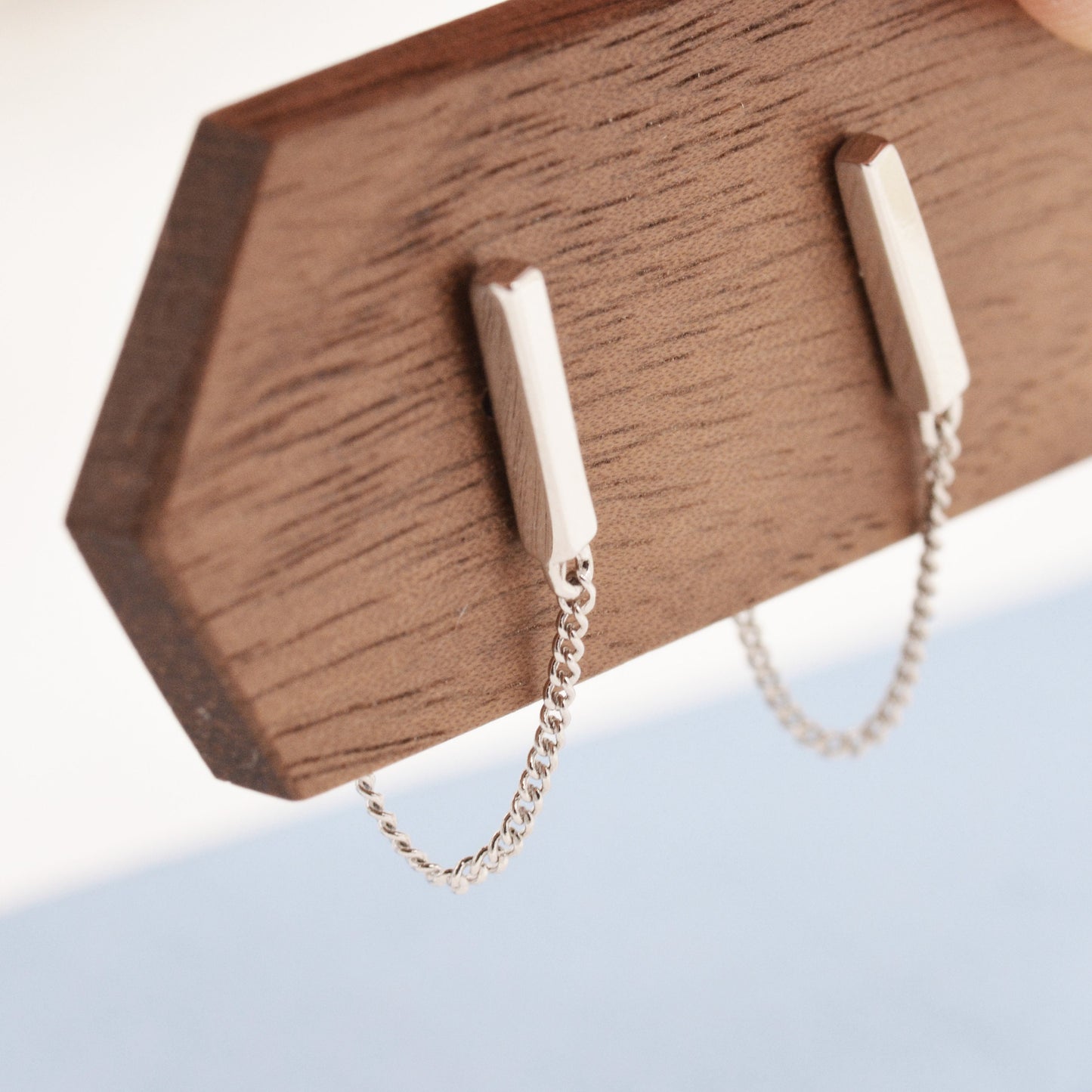 Chained Bar Earrings in Sterling Silver, Bar Ear Jacket, Chain Jacket Earrings, Chain Bar Earrings