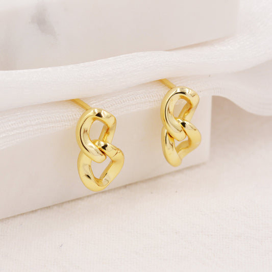 Chunky Chain Stud Earrings in Sterling Silver, Gold or Silver, Chain Design Earrings, Link Chain Stud