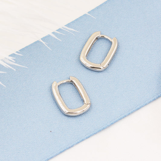 Pair of Small Rectangular Hoop Earrings in Sterling Silver, Oval Hoop Earrings, Chunky Hoop Earrings, Silver or Gold, Square Hoop Earrings