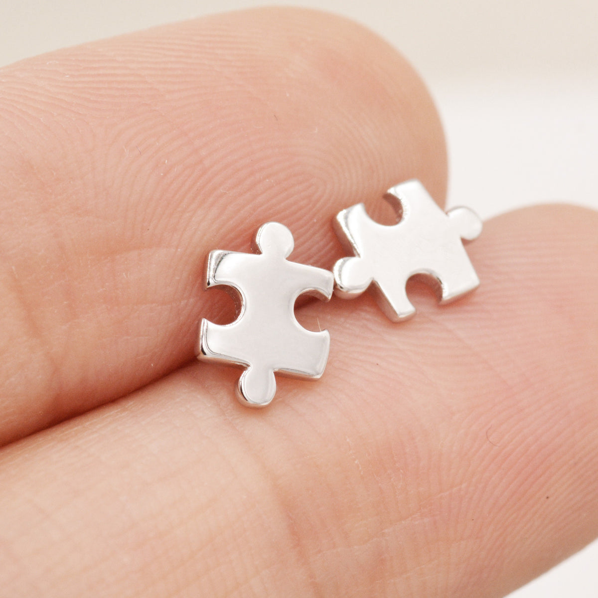 Small Jigsaw Stud Earrings in Sterling Silver, Silver Jigsaw Piece Earrings