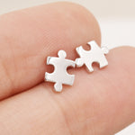 Small Jigsaw Stud Earrings in Sterling Silver, Silver Jigsaw Piece Earrings