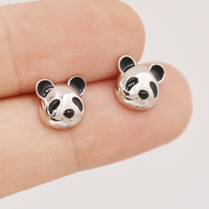 Cute Panda Earrings in Sterling Silver, Panda Bear Stud Earrings, Animal Earrings, Nature Lover