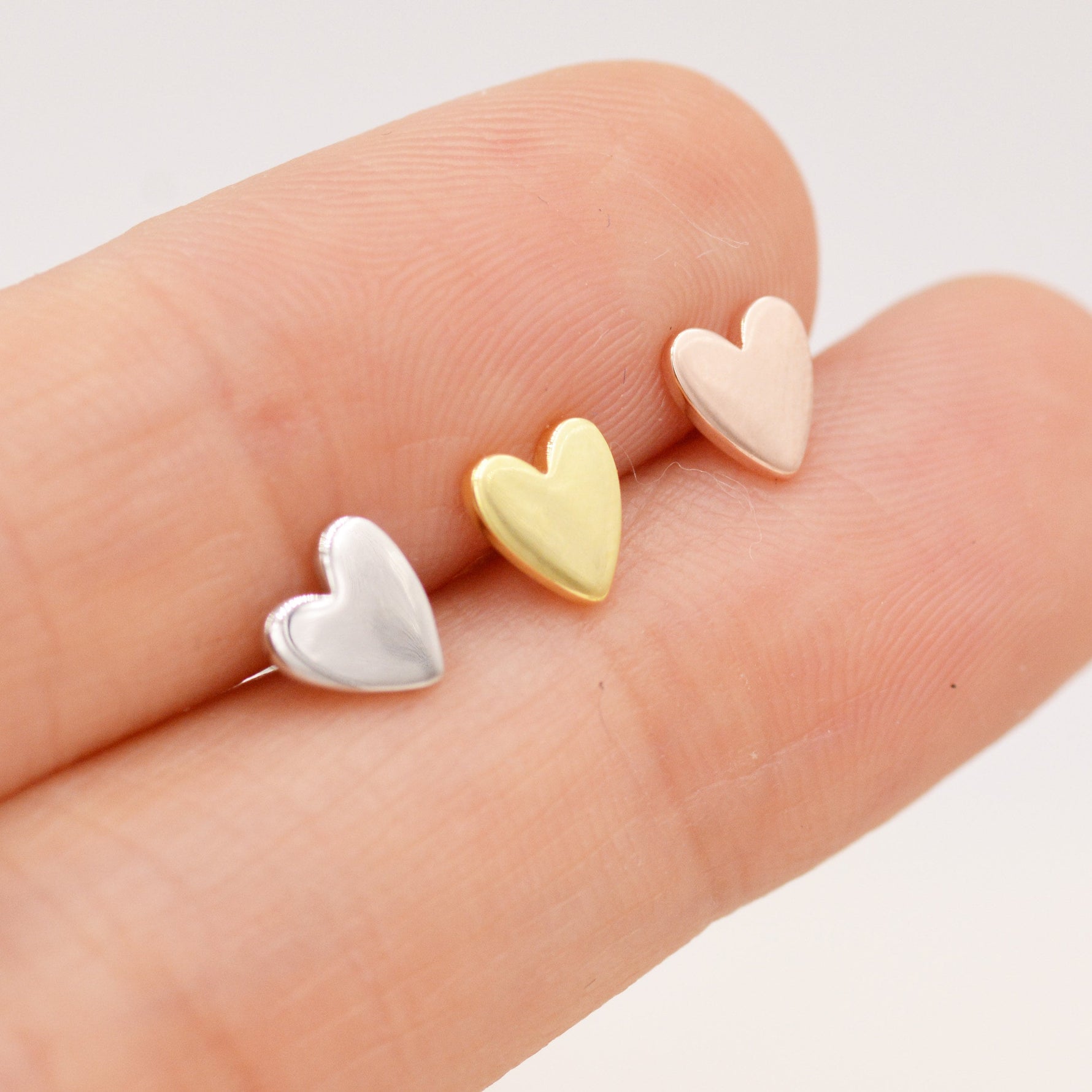 Sterling Silver Heart Earrings, Silver, Gold or Rose Gold, Petite Long Heart Stud Earrings, Tiny Heart Stud