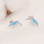 Opal Kingfisher Bird Stud Earrings in Sterling Silver, Blue Opal Bird Earrings, Nature Inspired Design