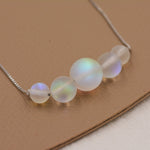 Aurora Crystal Beaded Necklace in Sterling Silver, Northern Lights Necklace with Blue Flash Simulated Moonstone