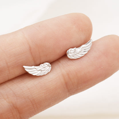 Angel Wings Stud Earrings in Sterling Silver, Feather Earrings, Silver Wing Earrings