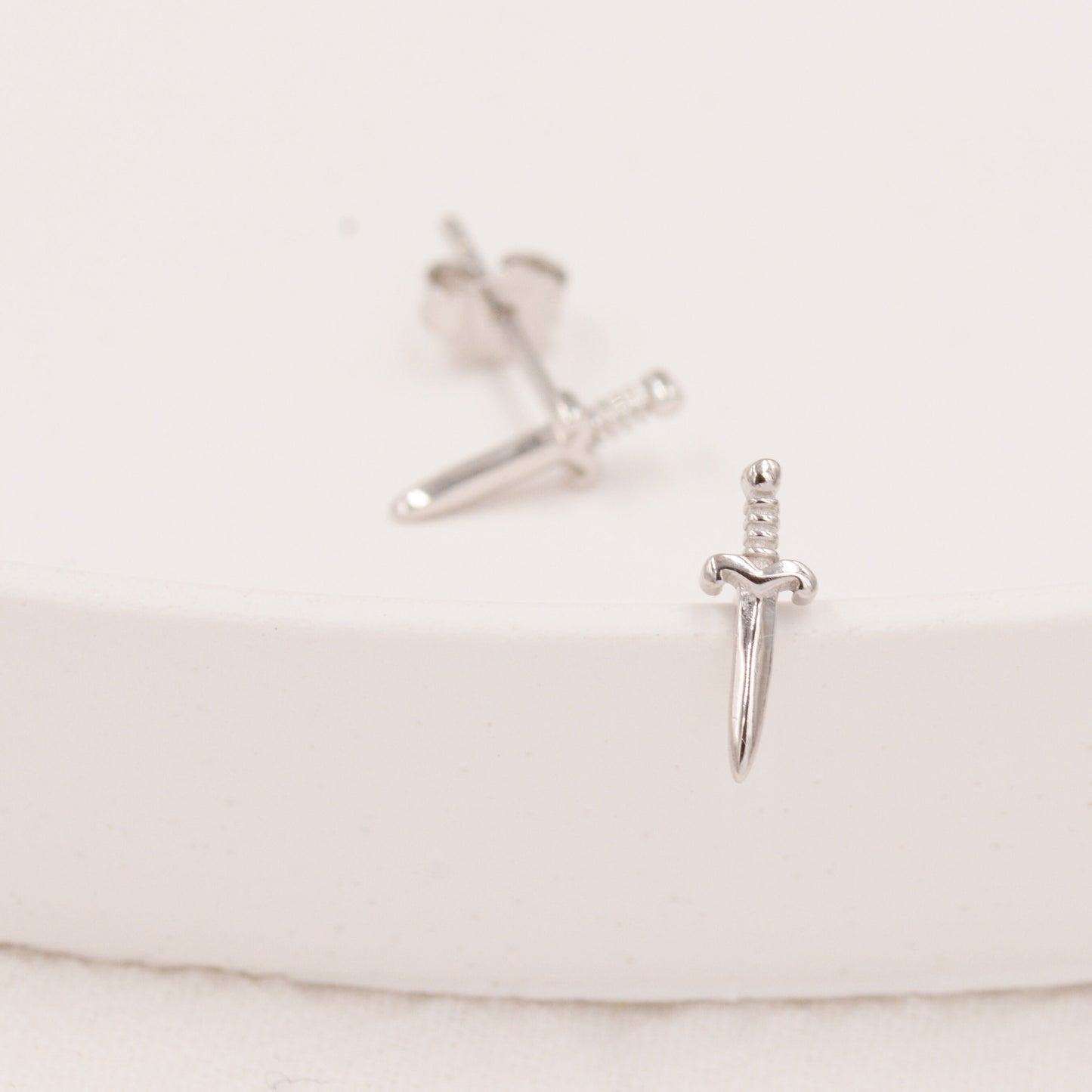 Tiny Little Dagger Sword Stud Earrings in Sterling Silver - Stacking Earrings  - Ear Stacks