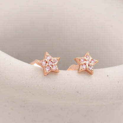 Extra Tiny Sparkly Star Stud Earrings in Sterling Silver, Very Small Star Earrings, CZ Pave Stacking Earrings