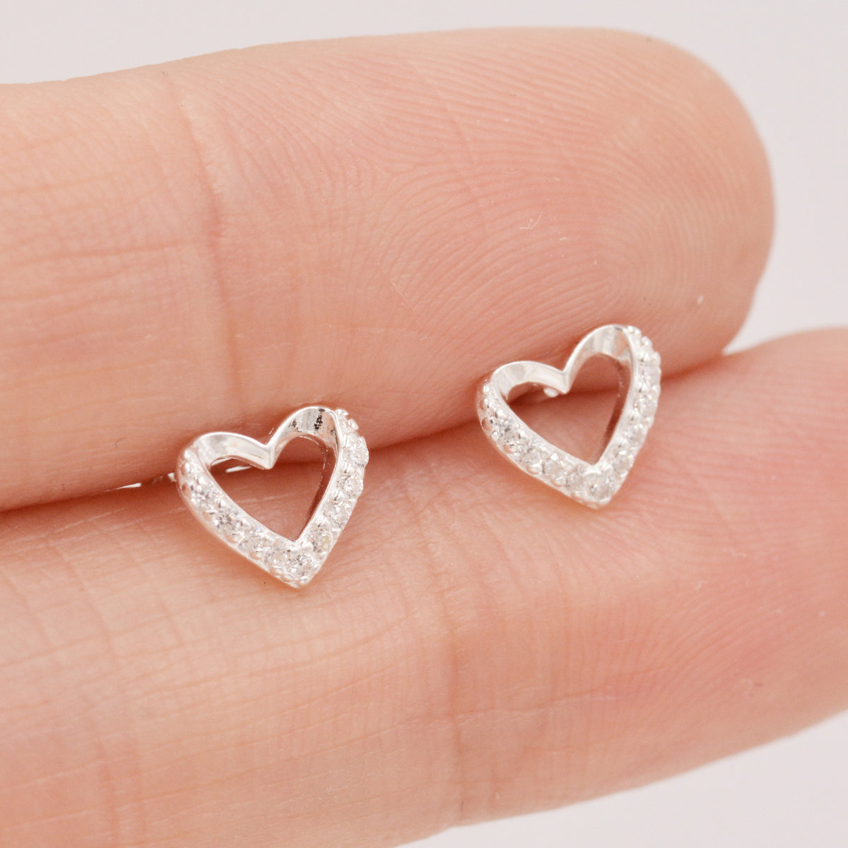 Small Pair of Open Heart Earrings in Sterling Silver with Sparkly CZ Crystals, Gold or Rose Gold, Small Heart Earrings, CZ Heart Earrings