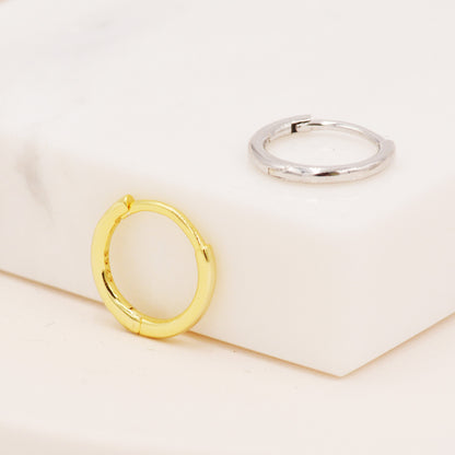 Skinny Huggie Hoops in Sterling Silver, 8mm and 10mm Hoops, Silver or Gold, Simple Hoop Earrings