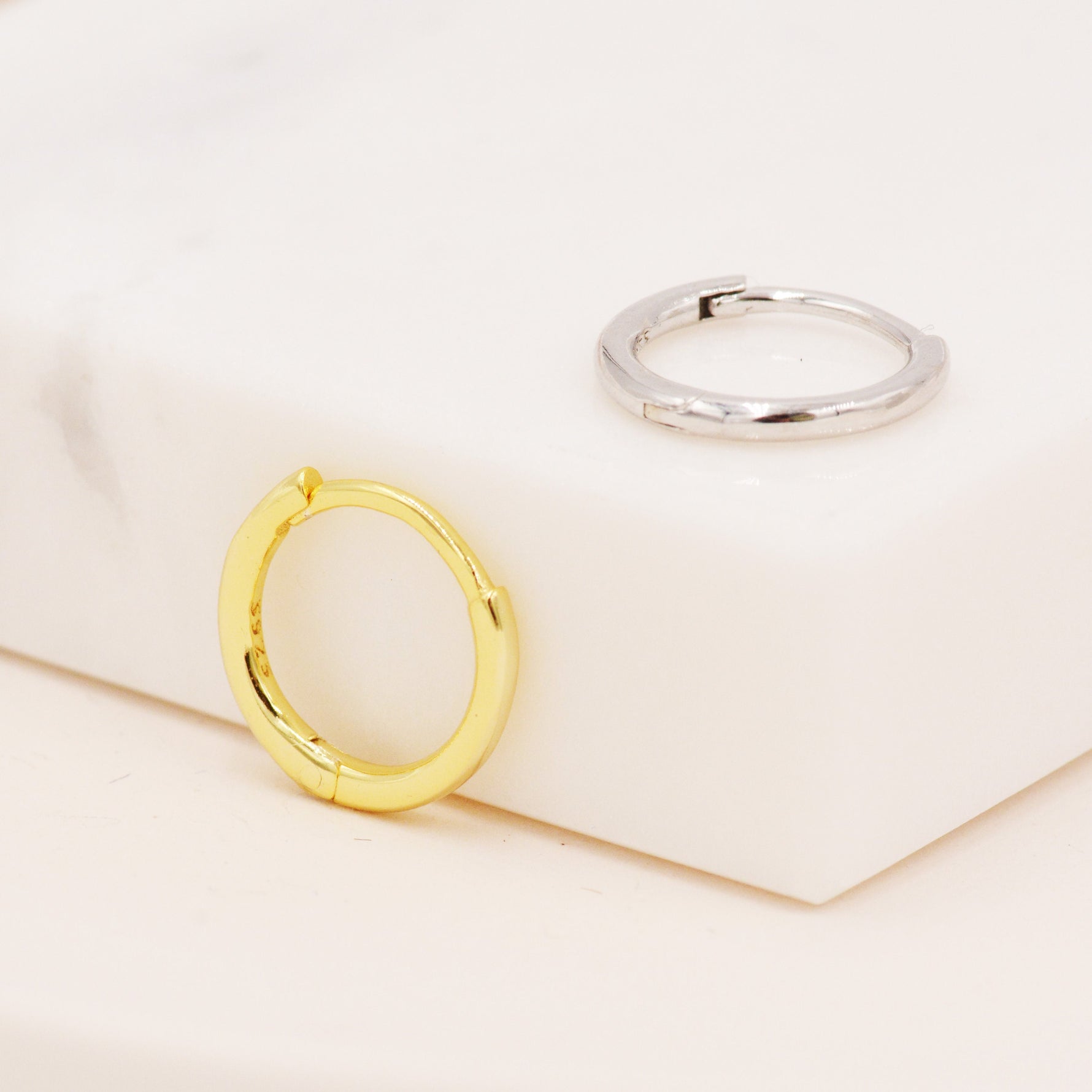 Skinny Huggie Hoops in Sterling Silver, 8mm and 10mm Hoops, Silver or Gold, Simple Hoop Earrings