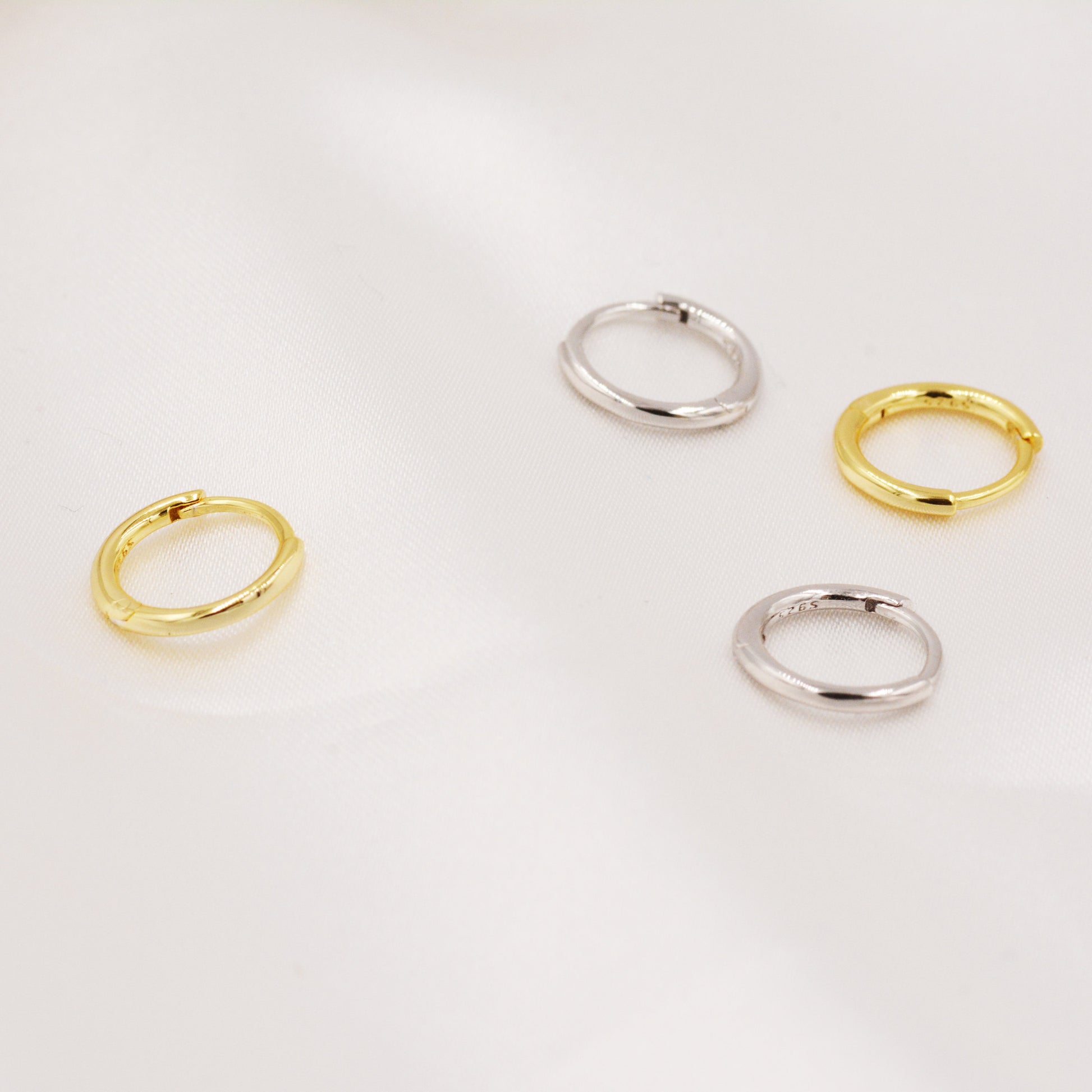 Skinny Huggie Hoops in Sterling Silver, 8mm and 10mm Hoops, Silver or Gold, Simple Hoop Earrings