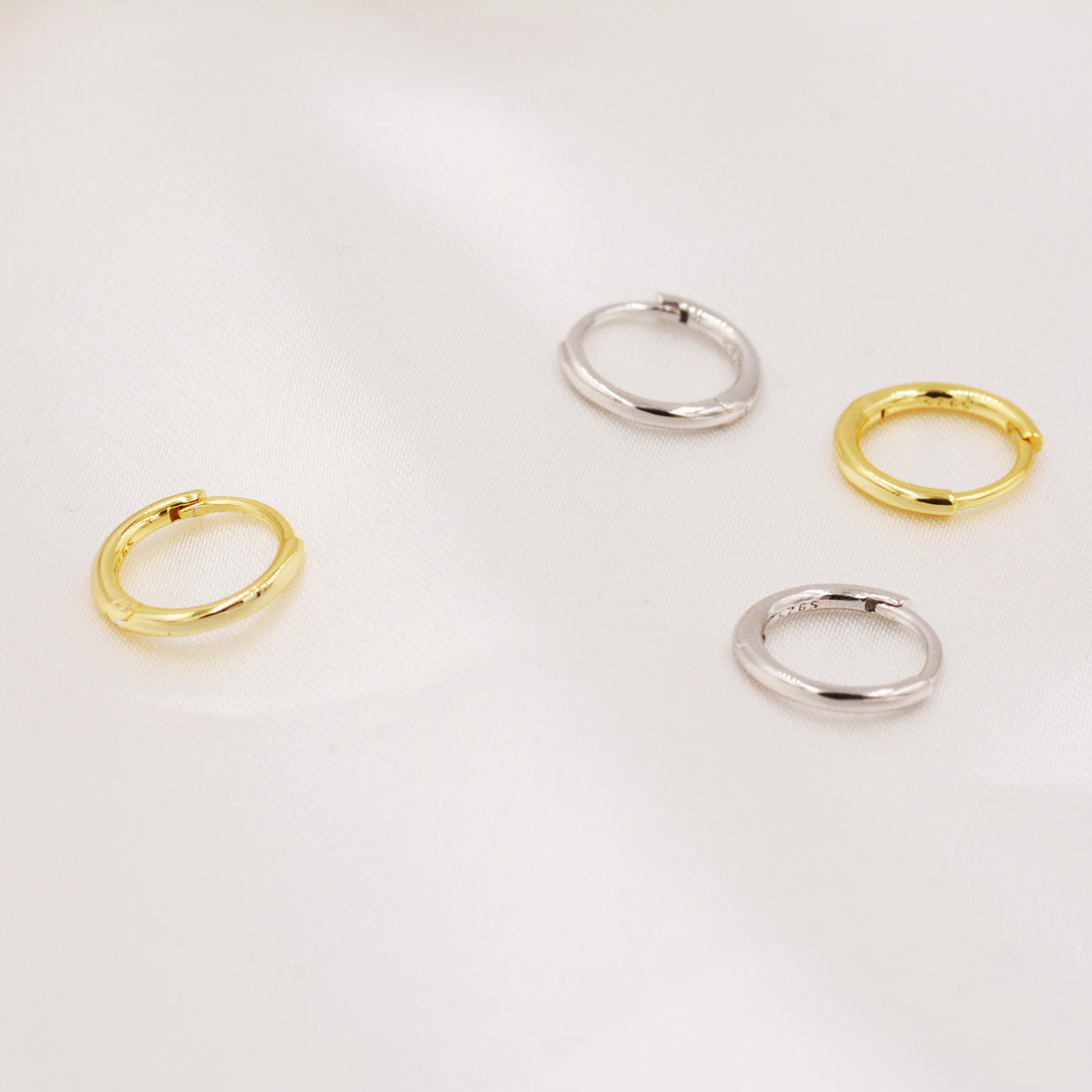 Skinny Huggie Hoops in Sterling Silver, 8mm and 10mm Hoops, Silver or Gold, Simple Hoop Earrings