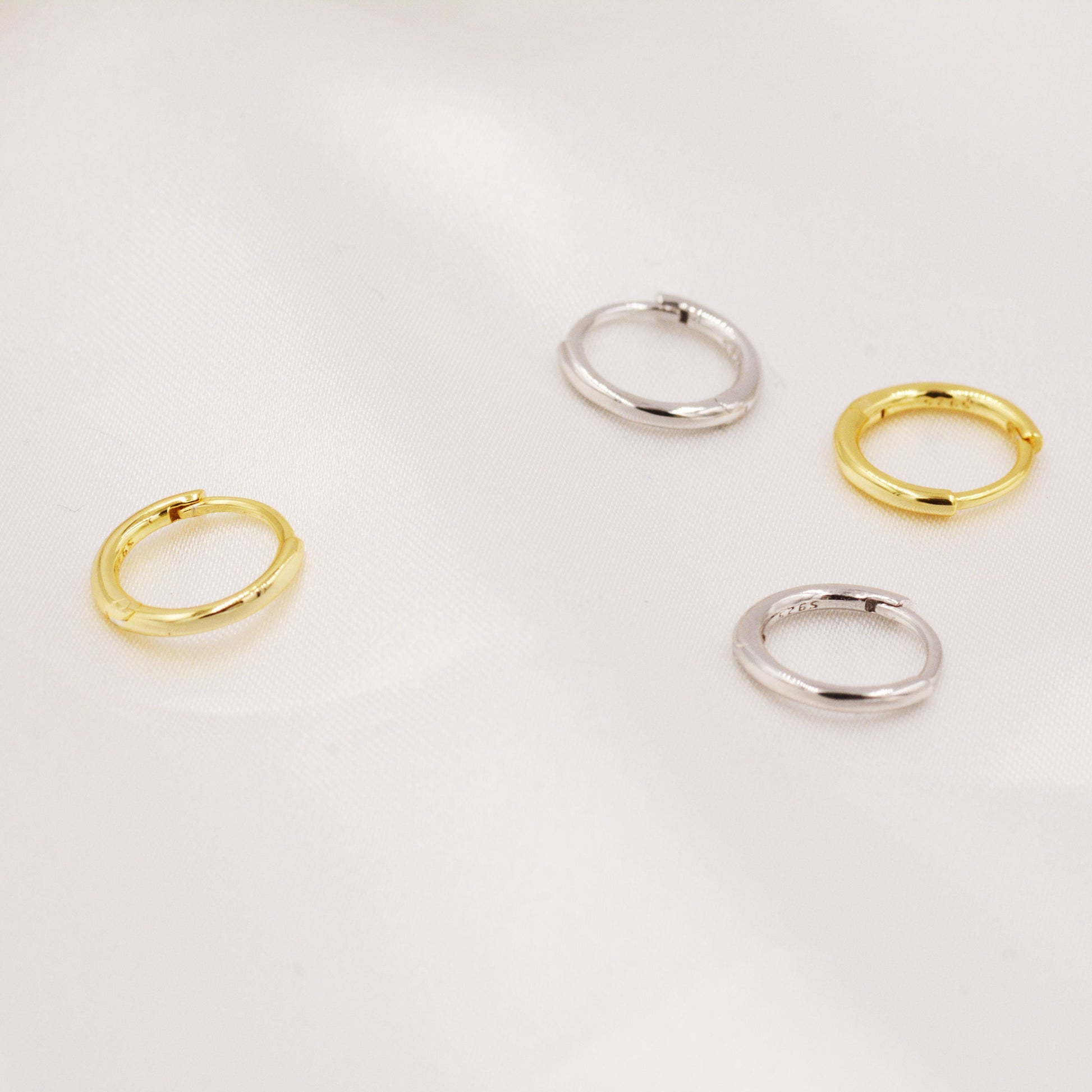 Skinny Huggie Hoops in Sterling Silver, 8mm and 10mm Hoops, Silver or Gold, Simple Hoop Earrings