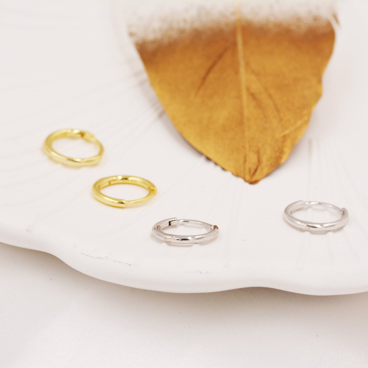 Skinny Huggie Hoops in Sterling Silver, 8mm and 10mm Hoops, Silver or Gold, Simple Hoop Earrings