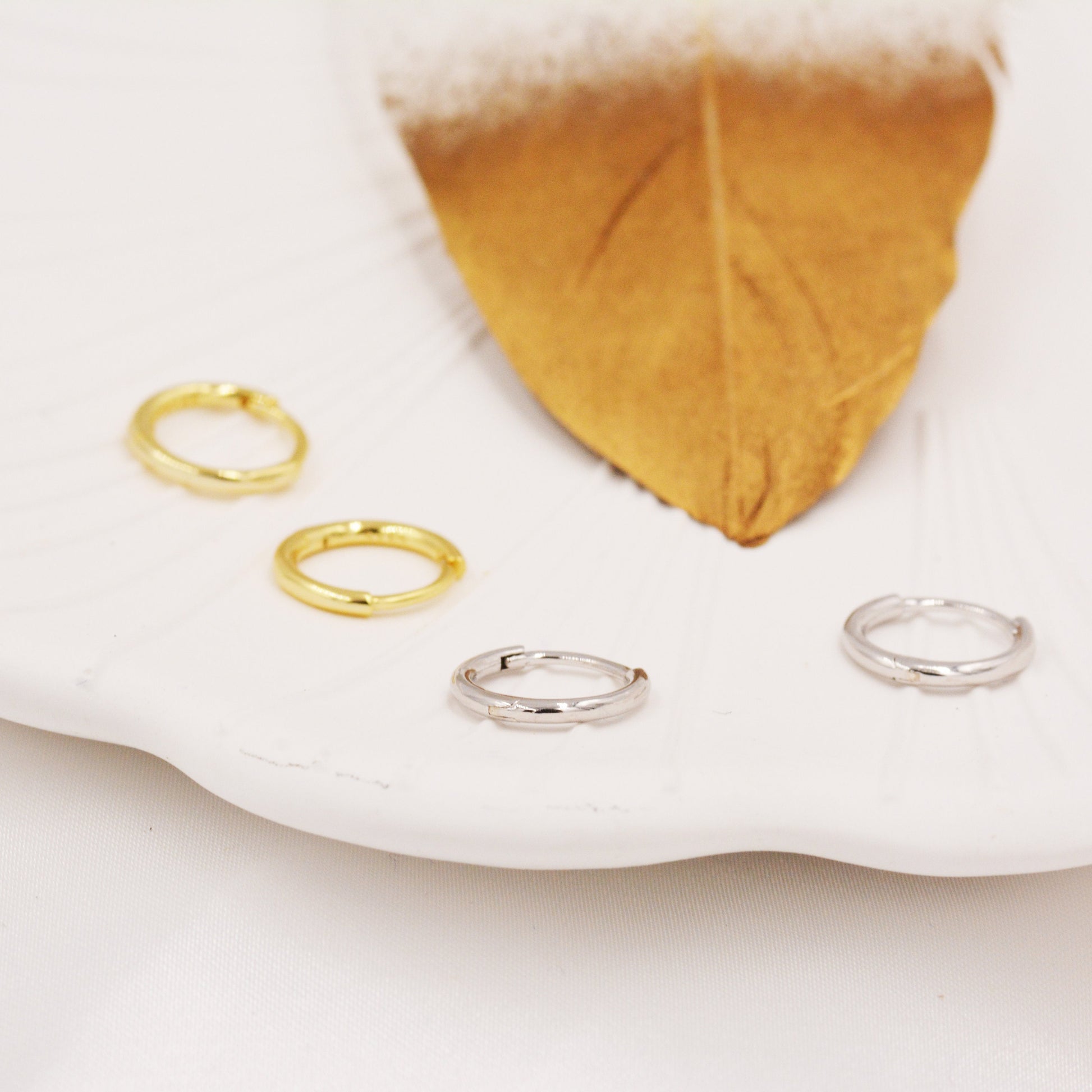 Skinny Huggie Hoops in Sterling Silver, 8mm and 10mm Hoops, Silver or Gold, Simple Hoop Earrings