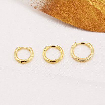 Minimalist Huggie Hoops in Sterling Silver, 7mm, 8mm and 9mm Skinny Hoops, Silver or Gold, Simple Hoop Earrings