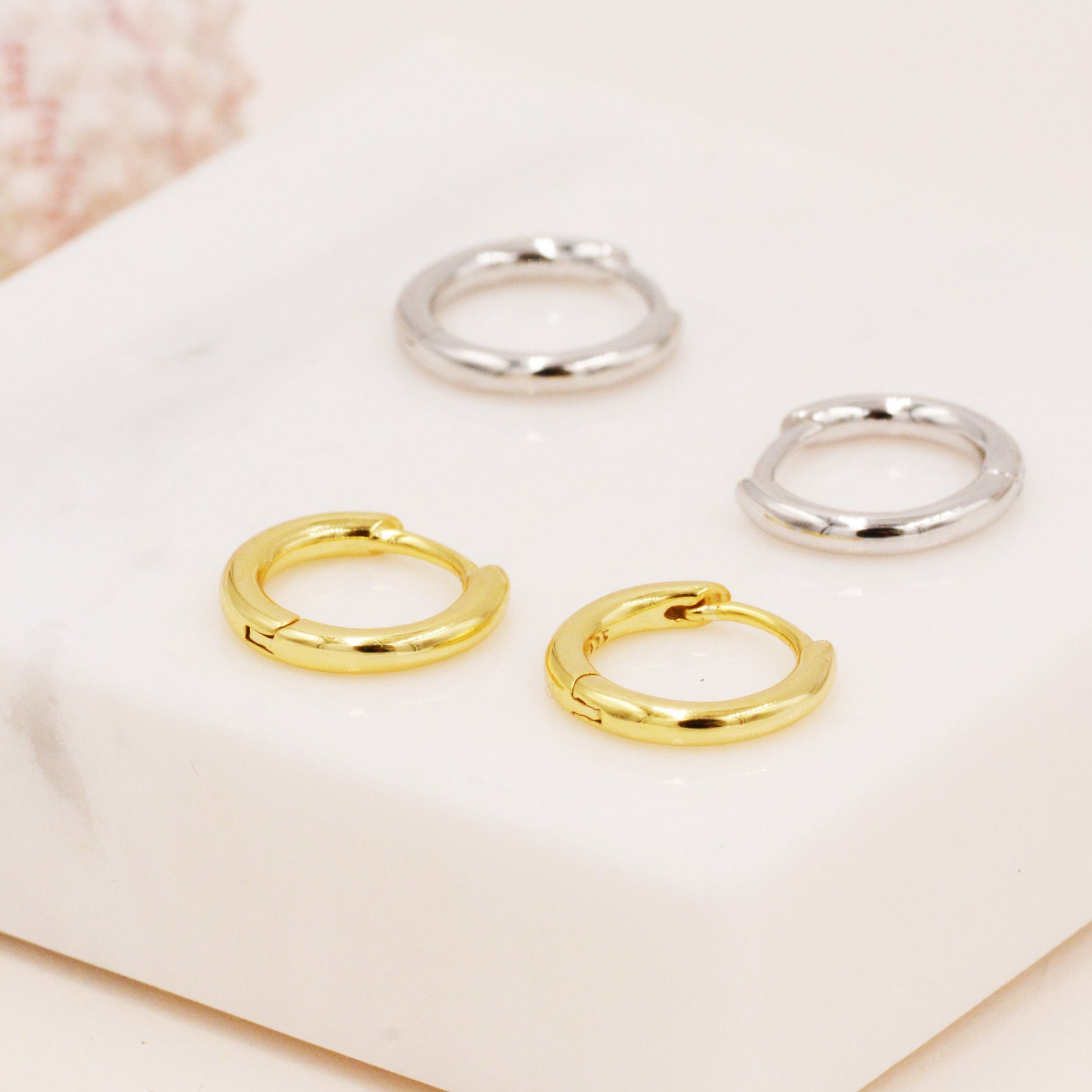 Minimalist Huggie Hoops in Sterling Silver, 7mm, 8mm and 9mm Skinny Hoops, Silver or Gold, Simple Hoop Earrings