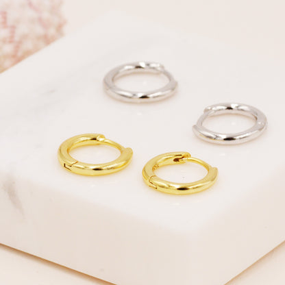 Minimalist Huggie Hoops in Sterling Silver, 7mm, 8mm and 9mm Skinny Hoops, Silver or Gold, Simple Hoop Earrings