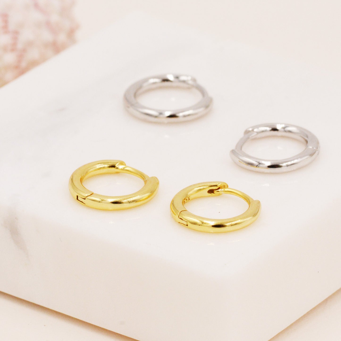 Minimalist Huggie Hoops in Sterling Silver, 7mm,  8mm and 9mm Skinny Hoops, Silver or Gold, Simple Hoop Earrings