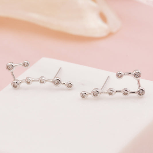 Sterling Silver The Big Dipper The Plough Constellation Stars Ear Crawler Stud Earrings, with Sparkly CZ Crystals   H58