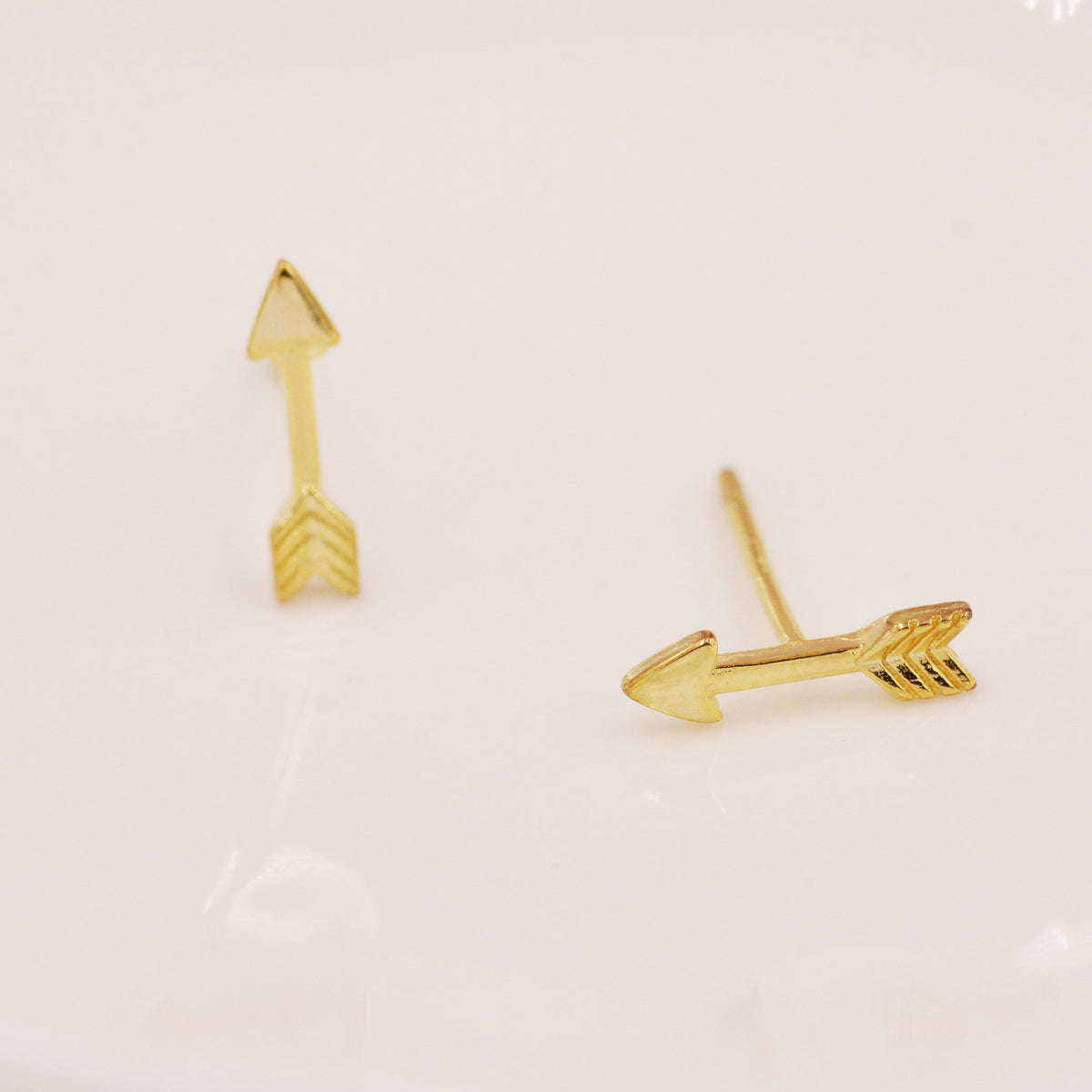 Sterling Silver Tiny Little Arrow Stud Earrings, Silver or Gold, Dainty, Cute, Quirky and Fun Jewellery