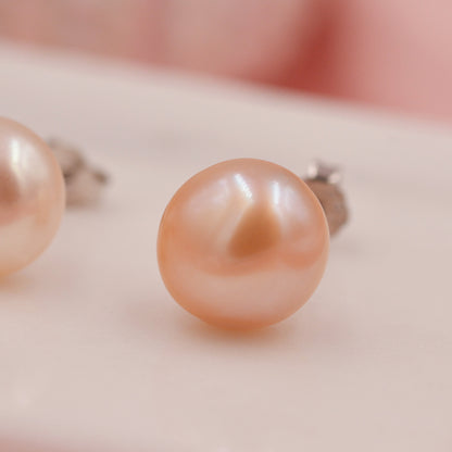 Genuine Pink Pearl Stud Earrings in Sterling Silver, 5mm - 8mm, Small Pearl Stud and Large Pearl Stud, Silver pearl Earrings,