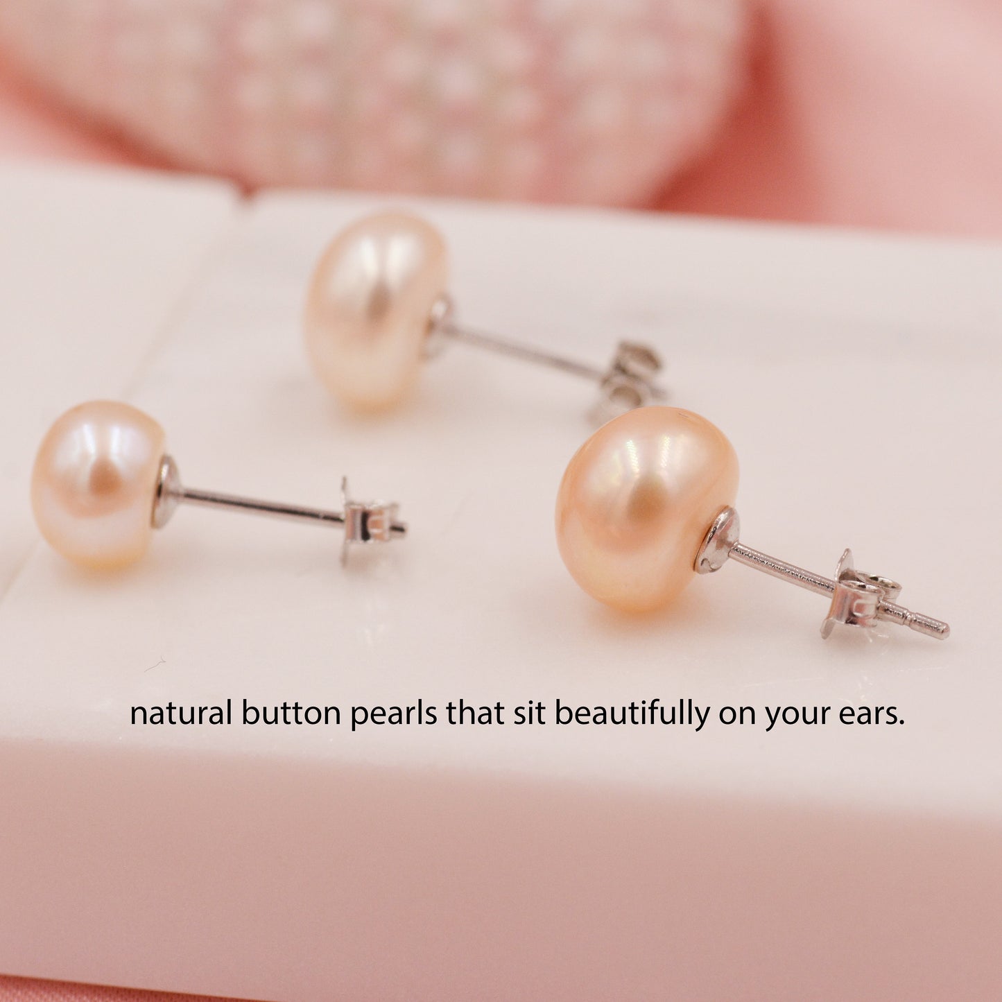 Genuine Pink Pearl Stud Earrings in Sterling Silver, 5mm - 8mm, Small Pearl Stud and Large Pearl Stud, Silver pearl Earrings,