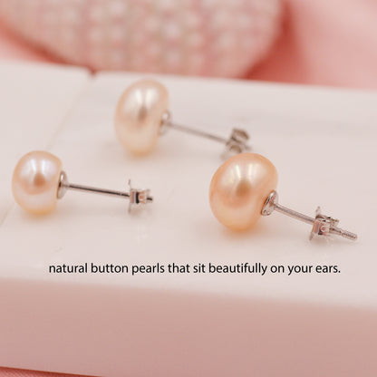 Genuine Pink Pearl Stud Earrings in Sterling Silver, 5mm - 8mm, Small Pearl Stud and Large Pearl Stud, Silver pearl Earrings,